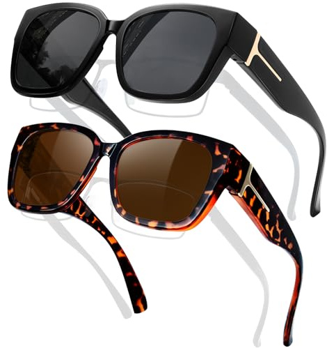 KANASTAL Cubre Gafas de Sol Mujer pack de 2 Superpuestas Leopardo Marrones Hombre Sobrepuestas Estampado Polarizadas Grandes Cuadradas Overglasses - Negras Leopardo Marron