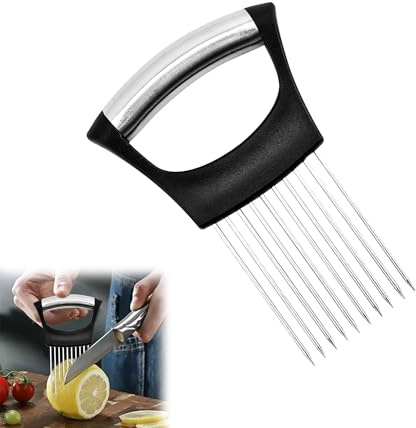 1Pc Stainless Steel Onion Holder Safety in Use Onion Slicer Holder Cleaning Easy Onion Holder for Slicing Not Easy to Slip All-in-One Onions Holder Practical Food Slicing Helper Vegetable Tools