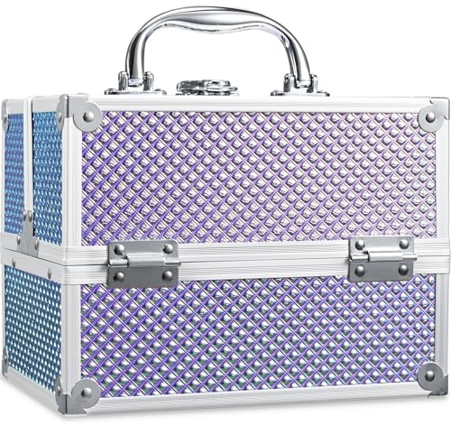 Frenessa Vanity Case Makeup Case Makeup Box Organiser 4 Trays Lockable Beauty Box Make up Organiser Storage, Purple