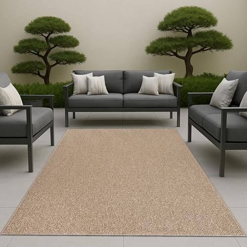 CARPETIA In & Outdoor Teppich für Balkon Terrasse Wohnzimmer mit Jute Optik und feiner Webstruktur robust pflegeleicht beige 160 x 220 cm