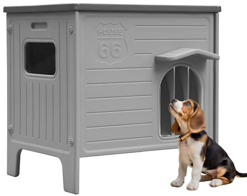 Rockever Dog House Outdoor Indoor for Small Medium Dogs, Plastic Elevated Outdoor Dog House Waterproof Dog Kennel with Window, Easy Clean and Assemble(M)