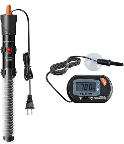 HiTauing Aquarium Heater 25W/50W/100W/200W/300W, Adjustable Knob Fish Tank Heater with Digital Thermometer, Submersible Betta/Turtle Tank Heater for Freshwater and Saltwater Tanks