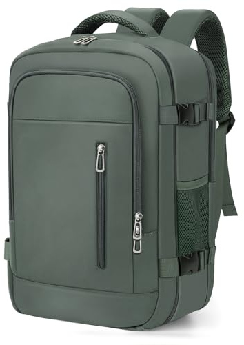 OTAHGK Mochila de Viaje Cabina Avion 40 x 30 x 20 para Ryanair Equipaje de Mano Maletas de Cabina Bolsa de Viaje para Portátil de 14 Pulgadas con Orificio de Carga USB y Bolsillo Antirrobo-Verde