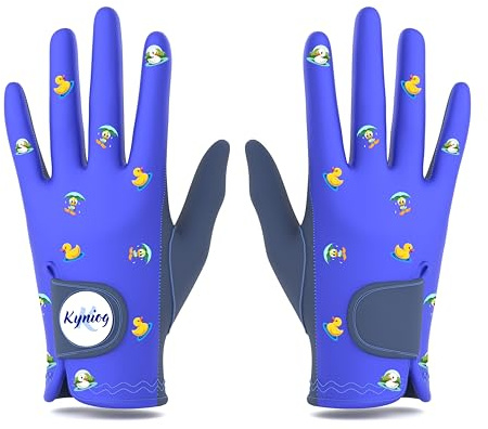 Kyniog Ladies Golf Gloves Wet Hand Grip Blue, Rain Gloves for Women, Suede Palm All Weather, Pair Left Right Hand, Ball Marker Included (M)