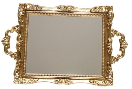 BESPORTBLE Plateau Miroir Décoratif Sculpté Style Nordique Doré en Résine, Taille Moyenne, Accessoire pour Mariage et Présentation de Desserts, Rangement Parfum et Bijoux, 1 Pièce