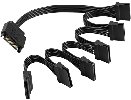 Cable alimentacion SATA 15 pines 1 a 6 Splitter 18AWG, Divisor de Energía SATA para SSD HDD y Unidades Ópticas, 15 pines Extensor de Alimentación de 1 Macho a 6 Hembras para Disco Duro de PC Servidor
