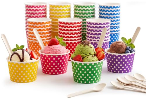 Fancysky Coppette Gelato di Carta con Cucchiaio, 49 Pezzi Coppe Dessert