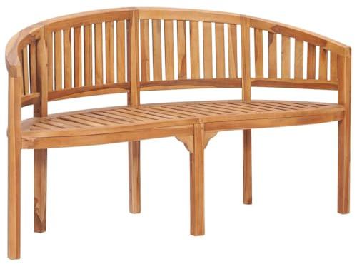 Foknhdi Banco de banana de 151 cm de madera maciza de teca, banco de jardín ergonómico de 3 plazas para terraza, balcón y jardín, banco de madera resistente con forma de plátano
