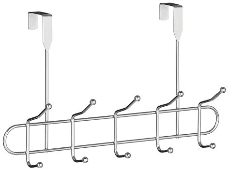 Premier Housewares Over Door Coat Hooks Hanger for Bedroom with 10 Hooks Anti-Slip Cloths, Belts Chrome Wire Frame Door Coat Hanger