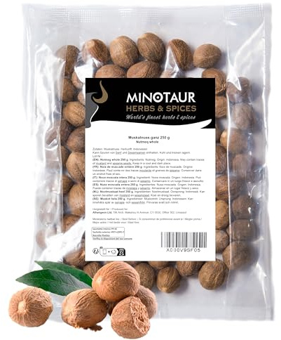 Minotaur Spices | Nuez moscada entera | 2 x 250 g (0,5 Kg) | aprox. 100-130 piezas (dependiendo del tamaño de la nuez)