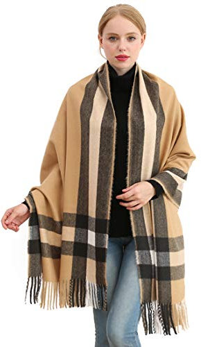 Longwu Women Soft Cashmere Wool Scarf Large Pashminas Shawl and Wrap Warm Stole Blanket Camel
