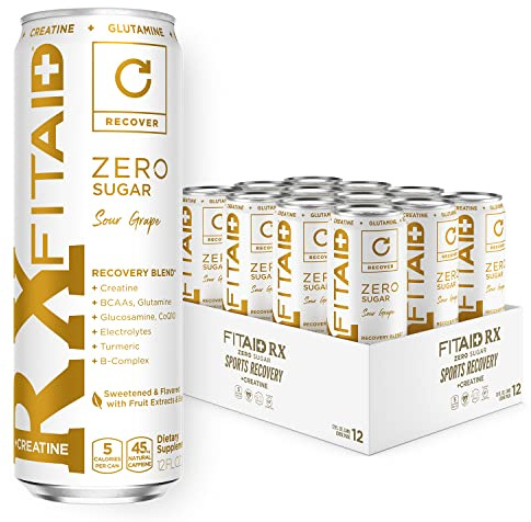 FITAID Rx Zero, Keto-Friendly, Number 1 Post-Workout Recovery Drink, 0g Sugar, Quercetin, Creatine, BCAAs, Green Tea, 5 Calories, 12 Fl Oz (Pack of 12)