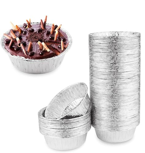 Oopsu 100 Pack 4 Round Tart Pie Foil Pans - Disposable Aluminum Foil Tart & Pie Tins for Baking, Cooking, Storage or Reheating