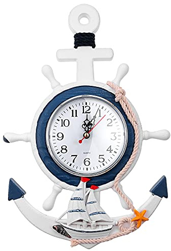 BESPORTBLE Orologio da parete stile mediterraneo Beach Sea Theme nave nautica ruota decorazione da appendere alla parete