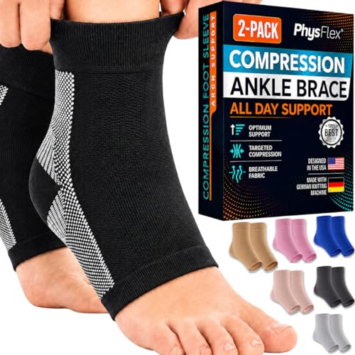 Ankle Brace for Women & Men - Compression Socks 20-30mmHg, Achilles Tendonitis, Plantar Fasciitis Relief, Sprained Ankle, Heel Spurs, Foot Swelling & Fatigue, Arch Support (1 Pair)