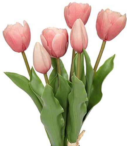 Oairse 4 Tulpen und 2 Tulpenknospen Kunstblumen Echtes Gefühl, künstliche Latex-Tulpen, Blumensträuße, Tischarrangements, Geschenk für Zuhause, Büro, Party, Hochzeit, Geburtstag, Garten, Rosa