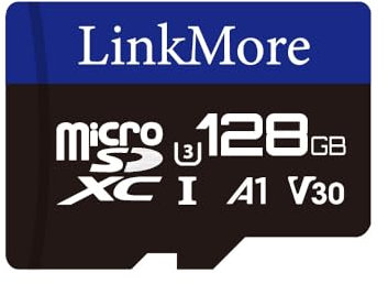 LinkMore Tarjeta Micro SDXC 128GB, A1, UHS-I, U3, V30, Compatible Clase 10, Velocidad de lectura de hasta 95 MB/s, Velocidad de escritura hasta 45 MB/s, Adaptador SD incluido