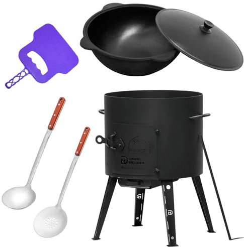 Uchag Ø44 Uchag 2 mm Acier Utschak 16 L Kazan Eben Compartiments pour barbecue Louche à soupe Utschak Utschag Kazan Cuisine de camp Cuisine extérieure Four à ragoût Canon à goulasch