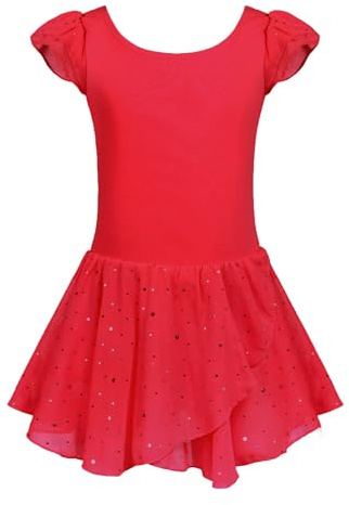 trudge Robe Tutu de Ballet pour Filles Justaucorps de Danse en Coton avec Jupe Robe de Ballerine à Manches Courtes Rouge 150