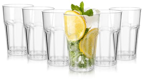6 st klart vattenglas, 300 ml akryl premium picknick | Återanvändbar plastkopp, 10 OZ stapelbara, okrossbara glas för hem och picknick