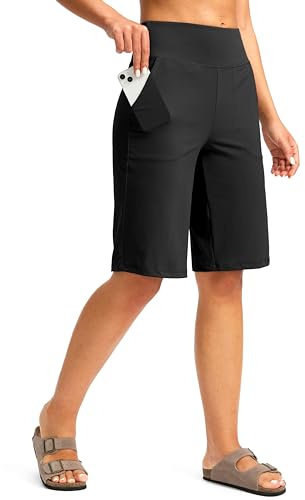 G Gradual Women's Bermuda Shorts 12 Knee Length with Pockets High Waisted Stretch Long Shorts for Women Casual Walking (Black,XXL)