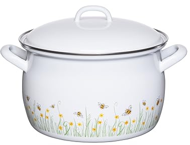Riess, 0164-137 - Pentola per carne con coperchio, 20 cm, 3,5 l, lunghezza 27 x 22 x 19 cm, peso 1,6 kg, ape comune, smaltata (0166-137)