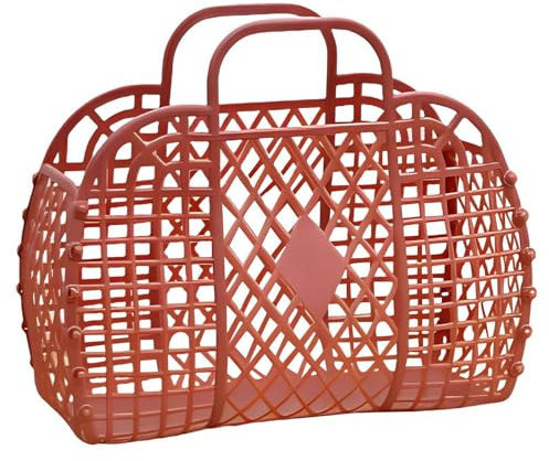 Borsa da Spiaggia in Gelatina di Plastica - Cesto Regalo Riutilizzabile per Bambini, Cestino Pasquale, Rete Estiva alla Moda, Rosso Scuro