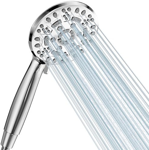 Cobbe Shower Head, High Pressure Shower Head with 8 Spray Modes, Universal Bathroom Water Saving Shower Heads, Large Powerful Flow Rain Showerhead for Low Water Pressure, Chrome