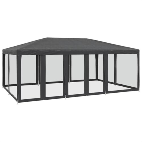 vidaXL Partyzelt, Pavillon mit 10 Mesh-Seitenteilen, Gartenpavillon für Party Hochzeit, Festzelt Gartenzelt Eisengestell Wasserfest UV-beständig, Anthrazit 6x4m HDPE