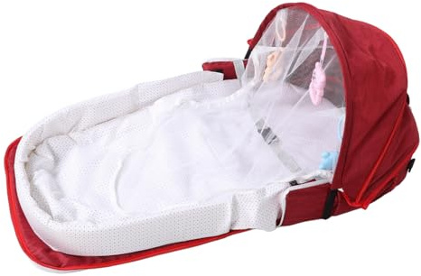 DECHOUS Berceau Pliable Portable pour Bébé avec Moustiquaire et Auvent, Lit de Voyage Léger en Tissu Lin et Coton Pp avec Paquet de Transport Rouge, pour Camping et Promenade