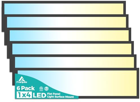 Franjulia 1x4 LED Flat Panel Light Surface Mount 6Pack, 50W 5500LM LED Ceiling Light, TRIAC Dimmable, Selectable 3000K/4000K/5000K, 120V, for Garage, Kitchen, Office, Commercial Use-Black