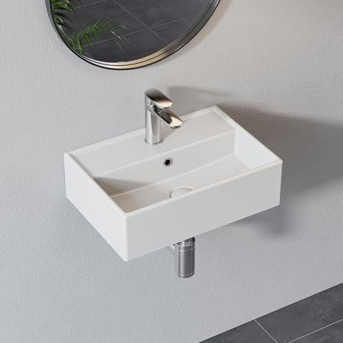 HOROW Waschbecken Gäste Wc Waschtisch, Aufsatzwaschbecken mit Hahnloch und Überlauf, Klein WaschschaleKeramik Weiss 45cm, Handwaschbecken Klein Gäste WC