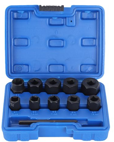 Klanata skadade mutterlåsborttagningsuppsättning, 11 stycken 3 8 tums Drive Twist Socket & Straight Bar Extractor Kit för LUG -muttrar, bultar, skruvar