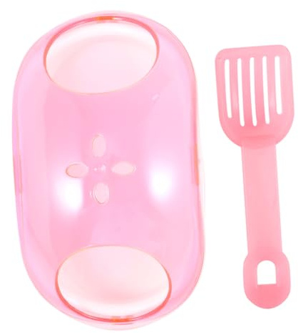 CLISPEED Small Pet Sand Bath House with Half Transparent Entrance and Filter Scoop Portable Plastic Bathroom for Hamster Cleaning Stress Relief and Activity Boost Pink Design Random Color
