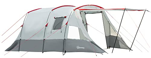 Outsunny Tente de Camping familiale pour 6-8 Personnes, Tente Tunnel ventilée avec Portes et fenêtres, Montage Facile, Sac de Transport Compris, 5,1 x 2,4 x 1,8 cm, Gris Clair