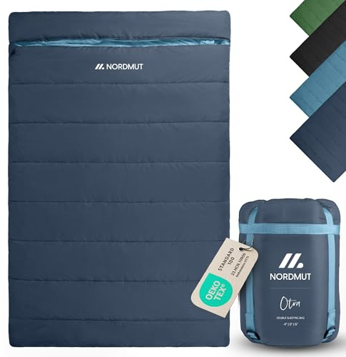 NORDMUT® Sac de Couchage Double XXL avec Fermeture éclair YKK à Double Sens Premium – Sac de Couchage Douillet 2 Personnes Extra Large & Grand – avec Isolation optimale Marine