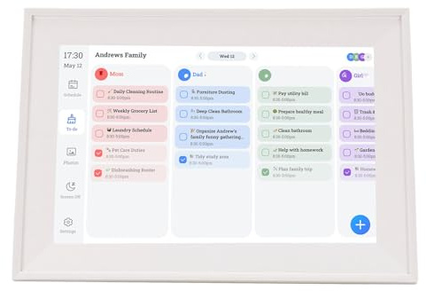 Jeffergarden Smart Digital Kalender, 10,1 IPS LCD-pekskärm Familjeschemaorganisator med WiFi-synkronisering, Sysslor och Bildspel för Hemmakontors Familjeplanering