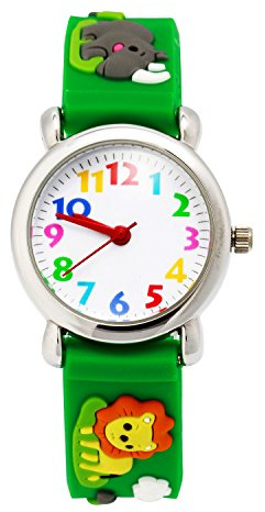 Jewtme Kids Time Teacher Watches 3D Cute Cartoon Silicone Children Toddler Wrist Watches for Ages 3-10 Boys Girls Little Child Lion Green