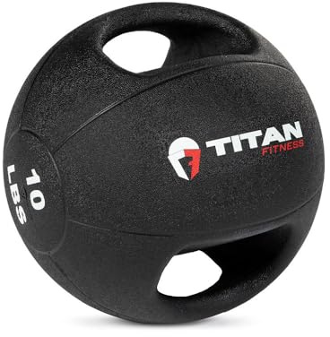 Titan Fitness Dual Grip Medicine Ball, 10 LB Weighted Workout Ball with Handles, Textured Rubber for Core Training, Strength, and Functional Fitness