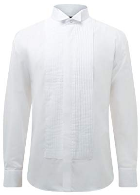 Dobell Mens White Tuxedo Dress Shirt Regular Fit Wing Collar Double Cuff Pleated Fly Front-16.5