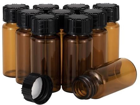 Bärnsten glas bruna flaskor, eteriska oljor, vätskeprovsamlingsflaskor med skruvlock, kapacitet 10 ml – paket med 10