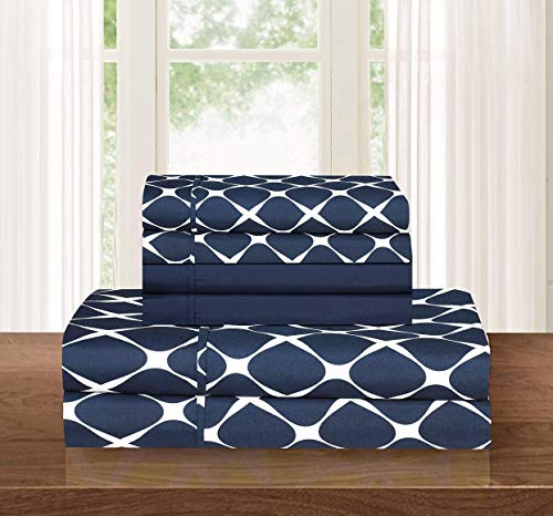 Elegant Comfort Lyxigt mjukaste och mysigaste 6-delat lakansset, skrynkelbeständigt Milano-spaljémönster – 1 500 trådantal egyptisk kvalitet mysigaste bäddset, king size-säng, marinblå