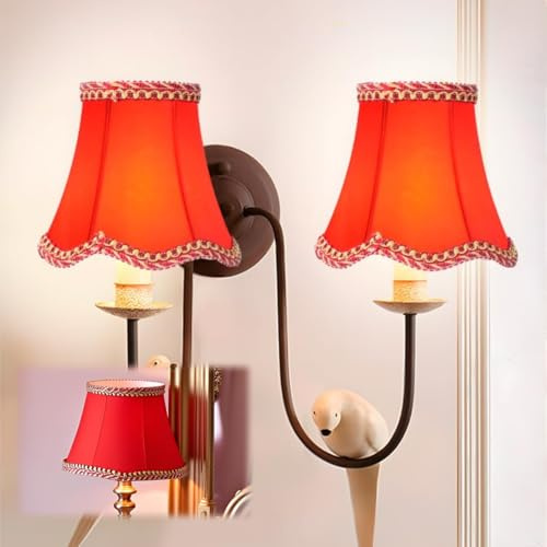 Tissting Paralume per Lampada E14, Moderno Paralume Clip-on in Tessuto Rosso con Bordi Pizzo, Illuminazione Naturale per Camera da Letto, Hotel, Casa, Lampada da Terra, Lampadario, Lampada da Tavolo