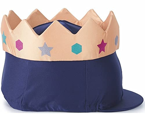 HORSE MASTER Children Riding Hat Cover - Crown Design Stretch Silk Material King Queen Style Elegant Skull Cap Cover - Fashionable Accessories Blue, M