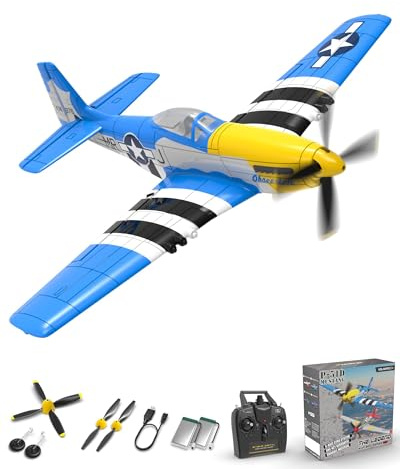 volantexrc Remote Control Aircraft 4-CH RC Plane Ready to Fly P51 Mustang Radio Controlled Plane for Beginners with Xpilot Stabilization System, One Key Aerobatic (761-5 RTF)