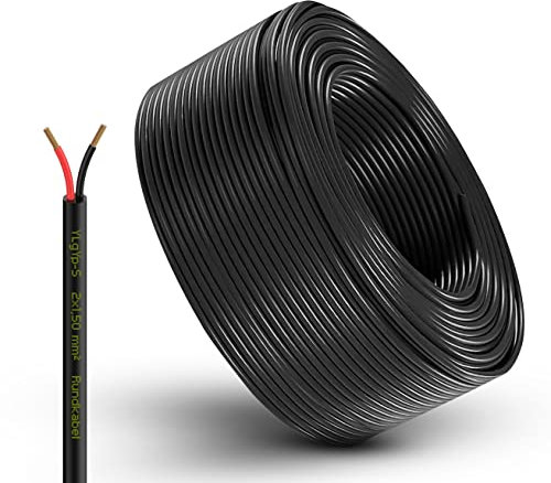 Fahrzeugleitung Anhängerkabel Rund oder Flach Kabel rot/schwarz 2X 0,75 1,0 1,5 mm² 2-adrig 6-24 Volt KFZ Auto (Rundkabel 1,5 mm², 50 Meter)