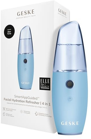 GESKE | Dispositivo rinfrescante per l'idratazione del viso SmartAppGuided™ | 4 in 1 | Vaporizzatore facciale | Brumizzatore | Dispositivo per la pulizia del viso | Nebulizzatore | Bagliore naturale