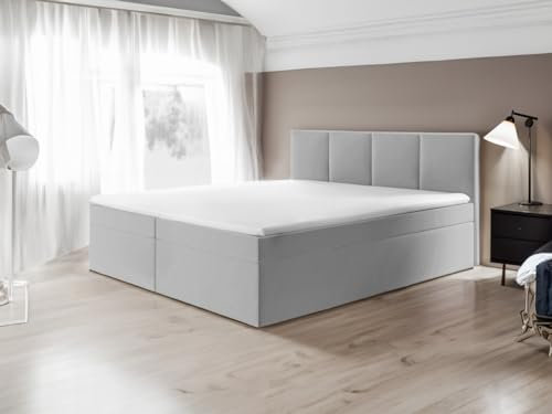 Generisch Boxspringbett Bett Doppelbett ARIS mit Bonell-Matratze und Topper T25 + 2 Bettkästen, H3 (Hellgrau - Inari 91, 180x200)
