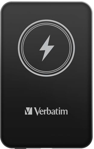 Verbatim Charge´n´Go Magnetic Power Bank 5000 mAh, Wireless Charger 15 W, 20 W PD USB-C, Powerbank klein und magnetisch für iPhone 17/16/15/14/13 Pro, Samsung Galaxy S25 / S25 Plus, iPad, Schwarz