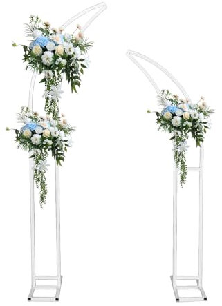 Wedding Arch Stand, Metal Moon Shape Garden Arch, Outdoor/Indoor Climbing Plants Decoration for Unforgettable Ceremonies and Party Decoration, 1.8+2.1M (White)